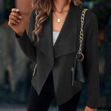 Florinda | Damen Kurzjacke Wasserfallkragen Langarm – Schwarz