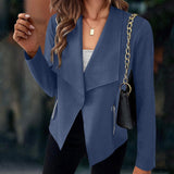 Florinda | Damen Kurzjacke Wasserfallkragen Langarm – Marineblau