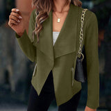 Florinda | Damen Kurzjacke Wasserfallkragen Langarm – Grün