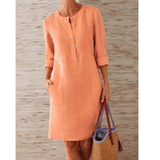 Franka | Damen Hemdblusenkleid mit 3/4 Ärmeln und Taschen – Orange