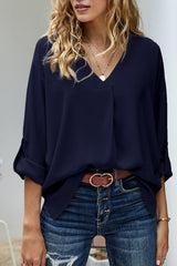 Franka | Damen Schlupfbluse V-Ausschnitt lockere Passform – Dunkel Blau