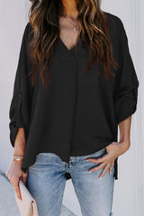 Franka | Damen Schlupfbluse V-Ausschnitt lockere Passform – Schwarz