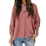 Franka | Damen Schlupfbluse V-Ausschnitt lockere Passform – Rosa