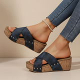 Oakley | Boho Wedge-Sandale für Damen – Marineblau