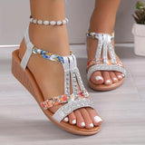 Freya | Damen Riemchen Sandalen mit Blumenmuster – Weiß