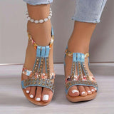 Freya | Damen Riemchen Sandalen mit Blumenmuster – Blau