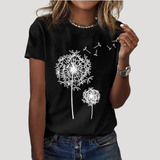 Frida | Damen Pusteblume Print T-Shirt – Schwarz