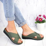 Frieda | Damen Flache Riemchensandalen – Grün