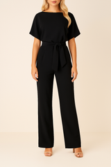 Frieda | Damen Kurzarm Jumpsuit Weites Bein – Schwarz