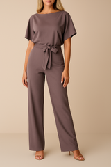 Frieda | Damen Kurzarm Jumpsuit Weites Bein – Lila