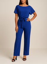 Frieda | Damen Kurzarm Jumpsuit Weites Bein – Blau