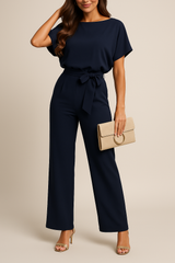 Frieda | Damen Kurzarm Jumpsuit Weites Bein – Marineblau