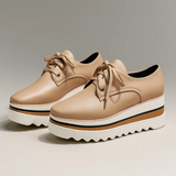 Frieda | Damen Plateau Sneaker mit Schnürung – Beige