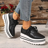 Frieda | Damen Plateau Sneaker mit Schnürung – Schwarz