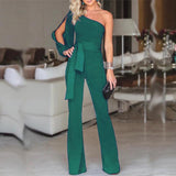 Friederike | Damen One Shoulder Gürtel Jumpsuit – Grün
