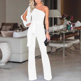 Friederike | Damen One Shoulder Gürtel Jumpsuit – Weiß