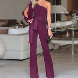Friederike | Damen One Shoulder Gürtel Jumpsuit – Lila