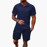 Friedrich | Herren Kurzarm Hemd Shorts Set – Marine Blau