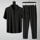 Luca - Shirt mit kurzen Ärmeln und Hose mit flexiblem Bund – Schwarz