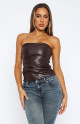 LAETITIA I ELEGANTES LEDER-TANKTOP – Braun