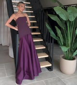 Anastasie | Sexy Luxus Patchwork Trägerloses Maxikleid – Lila