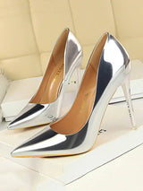 Elegante Damen Stiletto Pumps in veganem Kunstleder – Silber