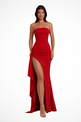Galatea | Damen Trägerloses Abendkleid mit Schlitz Maxi – Rot