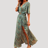 Galatea | Damen Wickel Maxi Kleid mit Schlitz – Grün