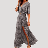 Galatea | Damen Wickel Maxi Kleid mit Schlitz – Grau