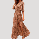 Galatea | Damen Wickel Maxi Kleid mit Schlitz – Beige