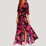 Galatea | Damen Wickel Maxi Kleid mit Schlitz – Rot