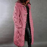 Damen Strickjacke Mantel Lang | Mit Kapuze Grobstrick – Rosa