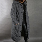 Damen Strickjacke Mantel Lang | Mit Kapuze Grobstrick – Dunkelgrau