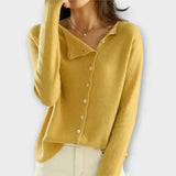 Paige – Weicher Cardigan mit asymmetrischer Knopfleiste – Gul