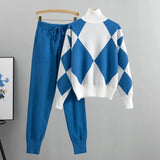 Geometrisches Damen-Set mit Pullover und Jogginghose – Blau