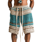 Gestreifte Herren-Shorts mit Lochmuster und Kordelzug – Blau