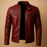 Jasper | Wattierte Lederjacke mit Stehkragen für Herren – Rotwein
