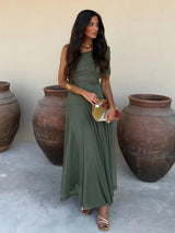 Briallen - Schulterfreies Softtouch-Kleid – Grün