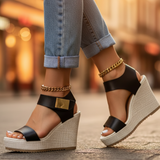 Gisela | Damen Keilsandalen mit Riemchen und Absatz – Schwarz