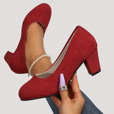 Giselle | Damen Blockabsatz Pumps mit rundem Zehenbereich – Rot