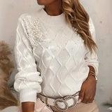 Gwyneth – eleganter strickpullover mit perlen für damen – Weiß