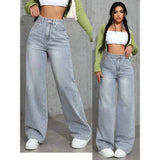 Damen Baggy Jeans mit Hohem Bund und Weitem Bein – Blau / Grau