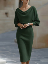 Amyy - Elegantes Midi Kleid Mit Langen Ärmeln – Grün