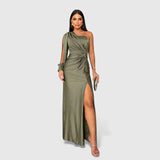 Ellivia - Weiches One-Shoulder-Abendkleid – Grün