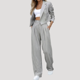Greta | Damen Nadelstreifen Zweiteiler Blazer Set – Grau