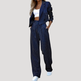 Greta | Damen Nadelstreifen Zweiteiler Blazer Set – Blau