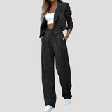 Greta | Damen Nadelstreifen Zweiteiler Blazer Set – Schwarz