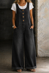 Greta | Damen Ärmellos Overall mit Knöpfen – Schwarz