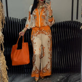 Katya - Eleganter Blumen Drucken Zweiteiliges Set – Orange