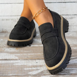 Gudrun | Damen Platform Loafer mit rutschfester Sohle – Schwarz